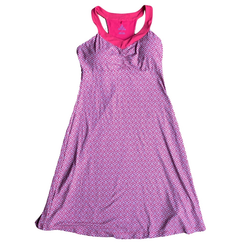 Prana Womens S Tennis Dress Pink Geometric Knee Length Athletic Stretch Cupped